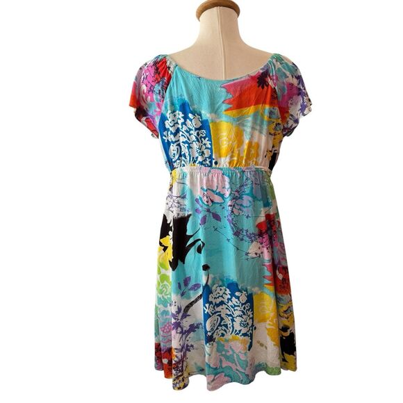 Jams World Dress Womens Size M Floral Abstract Empire Waist Tropical Beach Vivid - Picture 3 of 15
